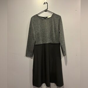LOFT Gray and Black Long Sleeve Dress